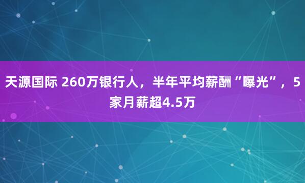 天源国际 260万银行人，半年平均薪酬“曝光”，5家月薪超4.5万